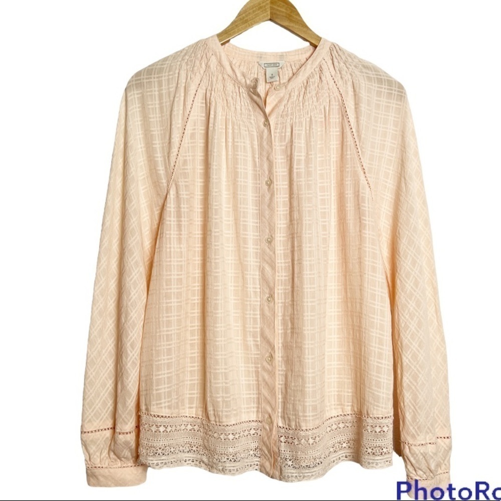 J.Crew Point Sur Peasant Pullover Top Window Pane Light Orange Small Boho